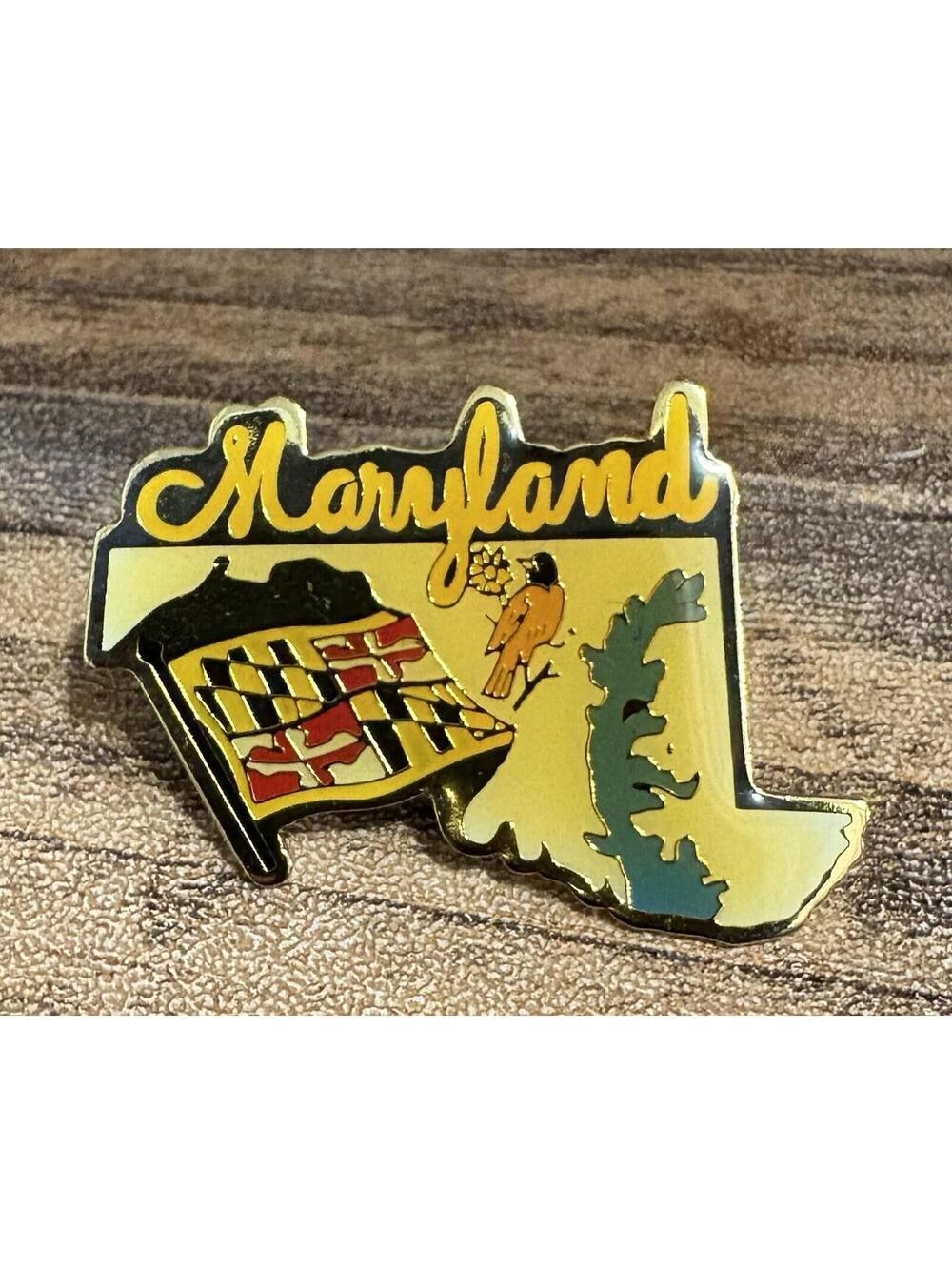 Vintage State of Maryland Souvenir Enamel Lapel Hat Pin State Flag Oriole Bird